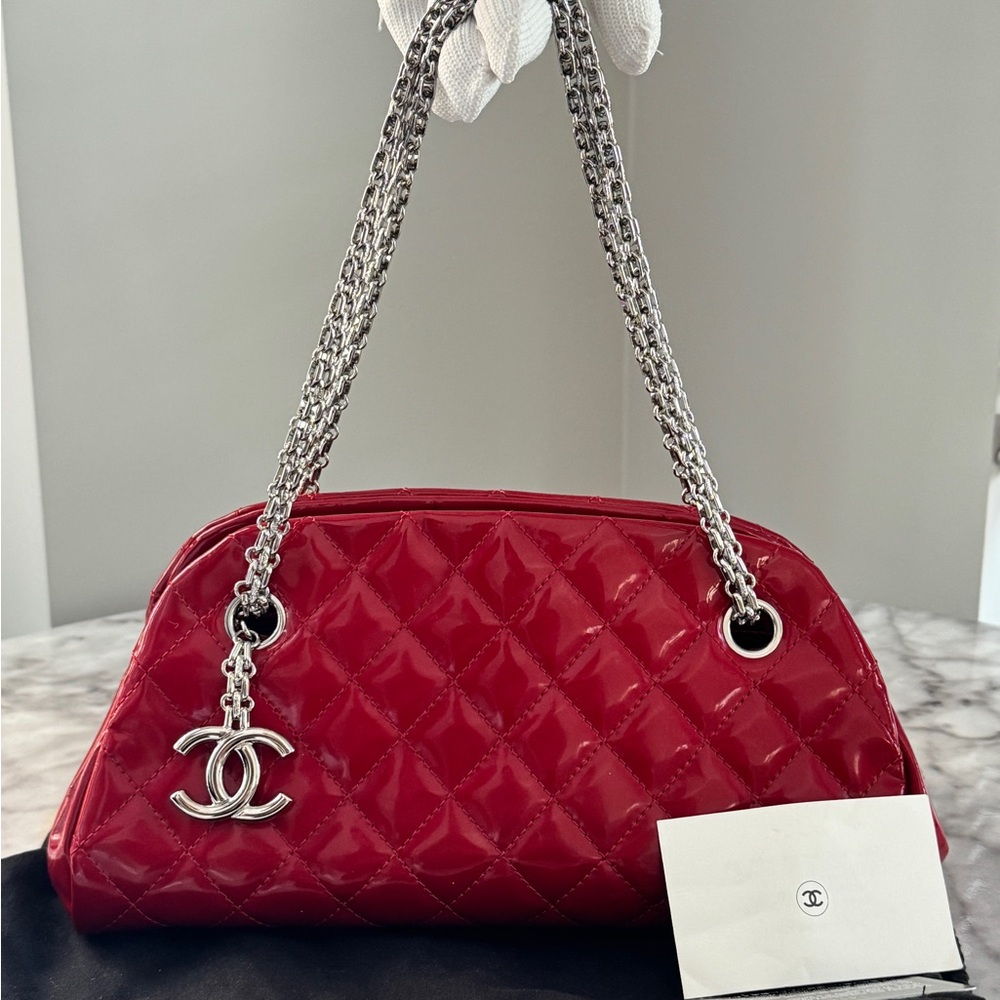 Chanel Mademoiselle Red Quilted Patent Leather Bag